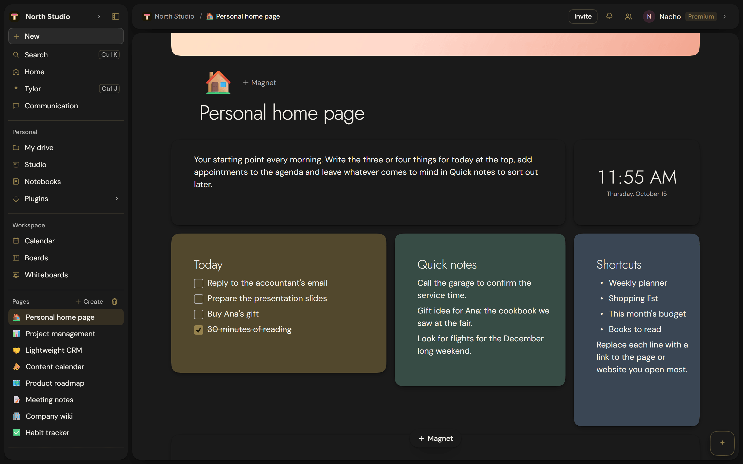 The Tylode workspace, with the sidebar, an open page and the comments panel