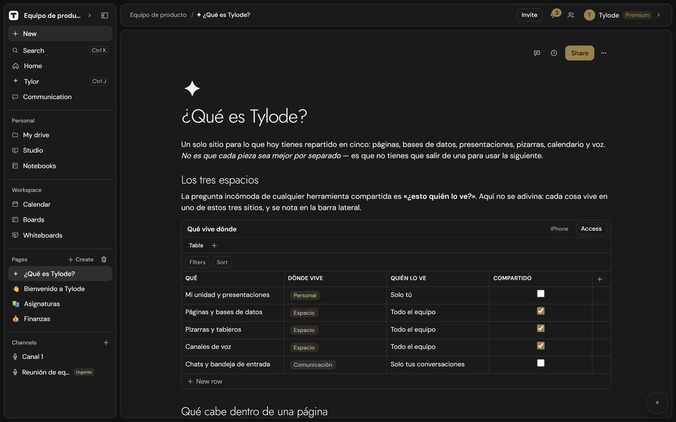 A page with text, headings and a database inside it