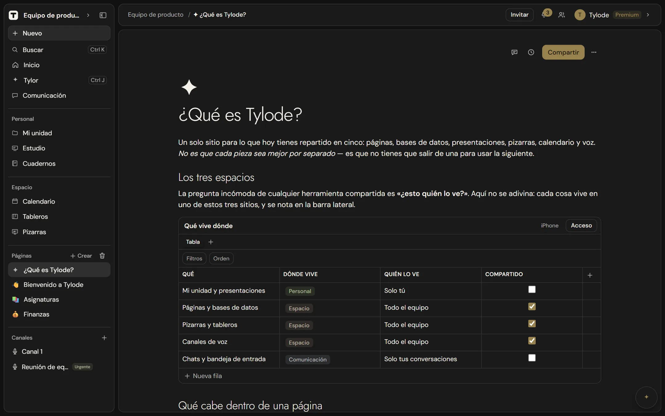 Una página con texto, encabezados y una base de datos dentro